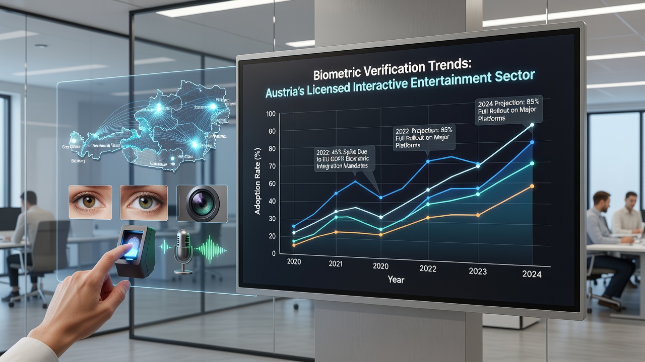 Dashboard displaying biometric verification analytics and trend data from multiple Austrian gaming platforms